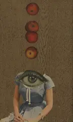 Untitled by Pierre, 1931-2007) Eyes on Isaac Newton 1960s collage on canvas, sold Apr 2021