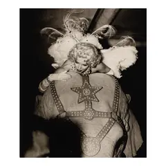 Weegee, Marilyn Monroe on a Pink Elephant (Opening Night of the Ringling Brothers and Barnum & Bailey Circus), 1955, Gelatin silver print