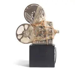 Christo, Wrapped Movie Projector (FUNCTION OBJECT 3), movie projector, metal storage box, leather, plastic sheeting, rope and twine