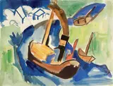 Flussdampfer by Karl Schmidt-Rottluff, Um 1921, Aquarell und Tuschpinsel auf Papier, sold Nov 2007