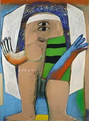 Maja mit weißem Schleier by Horst Antes, 1962, Aquatec und Farbkreide auf Hartfaser, sold May 2011