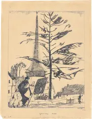 Gelmeroder Kirche by Lyonel Feininger, 1910, Tuschfeder auf chamoisfarbenem Bütten, sold Dec 2022