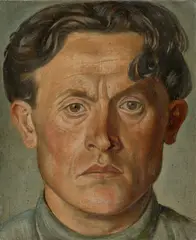 Curt Querner, Selbstbildnis mit herabfallendem Haar, 1934, Öl auf Holz