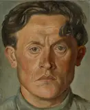 Curt Querner, Selbstbildnis mit herabfallendem Haar, 1934, Öl auf Holz