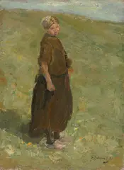 Max Liebermann, Mädchen auf der Düne, stehend nach rechts, 1890, Öl auf Papier auf Pappe