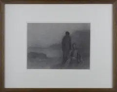 Jakub Schikaneder, Pair on a Shore, 1920s, charcoal, paper