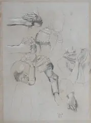 Jan Preisler, Drawing of a Knight, Around 1900, charcoal, white pencil, paper