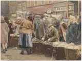 Karel Weran, Fish Market, First third of 20th century, watercolour, cardboard