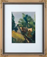 Rudolf Kremlička, Path Behind House, 1931, watercolour, cardboard