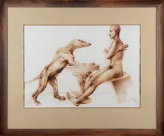 Peter Oriešek, Girl and a Dog, 1993-1994, Ink and wash, airbrush on paper