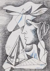 Jaroslav Veris, Profile of a Woman, 1966, ink, paper