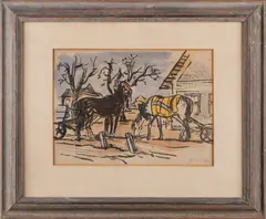 Vojtěch Sedláček, In a Village, 1926, lithography, paper