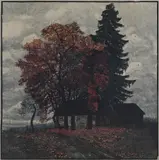 Otakar Štáfl, Trees in a Village, First half of 20th century, lithography, paper