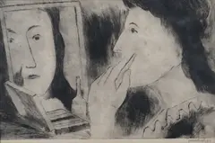 By the Mirror by Vladimír Komárek, 1964, etching, paper, sold Mar 2024