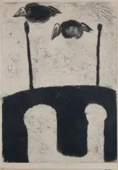 Two Flying Hearts by Vladimír Komárek, 1966, etching, paper, sold Mar 2024
