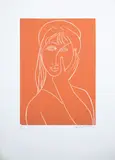 Portrait of a Girl by Ota Janeček, 1980s, linocut, paper, sold Mar 2024