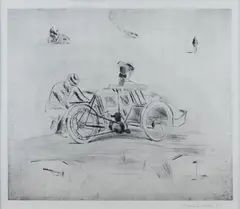 Kamil Lhoták, Vehicle, 1951, drypoint, paper