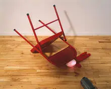 Tony Ousler, MMPI (Red), 1996, Small cloth figure, metal folding chair, projector, VCR, videotape
