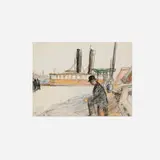 Gershon Benjamin, The Seaport, crayon on paper