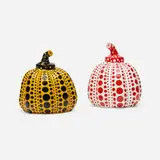 Pumpkins, set of two by Yayoi Kusama, 2015, lacquered resin, sold Sep 2023