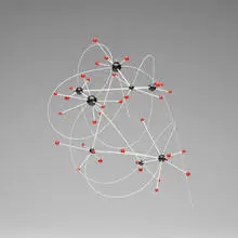 Kevin Osmond, Cosmic Squiggle, 2013, wooden sphere, carbon fiber rods, nylon filament, nail lacquer