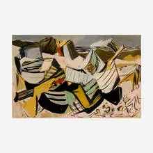 Vaclav Vytlacil, Beach and Boats, 1946-47, casein tempera on board
