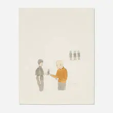 Untitled by Marcel Dzama, 2002, rootbeer, watercolor and ink on paper, sold Sep 2023