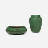 Bowl and vase by Merrimac Pottery and Wheatley Pottery, sold Jun 2026