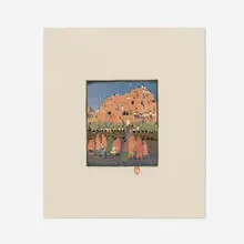 San Geronimo Taos by Gustave Baumann, 1924, woodcut in colors on Zanders Bergisch Gladbach laid, sold Jun 2026
