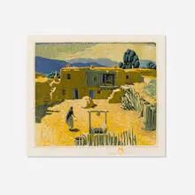 Gustave Baumann, Taos Placita, woodcut in colors