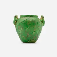 Weller Pottery, Coppertone Double Frog vase with arrowhead leaves