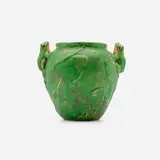 Weller Pottery, Coppertone Double Frog vase with arrowhead leaves