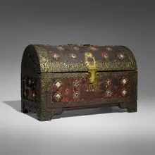Charles Frederick Eaton, Casket, c. 1904, wood, leather, brass, abalone