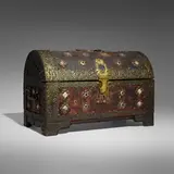 Charles Frederick Eaton, Casket, c. 1904, wood, leather, brass, abalone
