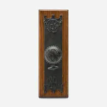 Door knob and back plate from the Wainwright Building, St. Louis, Missouri by Dankmar Adler and Louis Sullivan, 1891, Bower-Barff-finished wrought iron, wood, sold Jun 2026