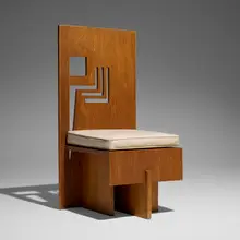 Frank Lloyd Wright, Chair from the Paul J. and Ida Trier House, Des Moines, Iowa, 1953 / 1956, mahogany laminate, leather