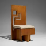 Frank Lloyd Wright, Chair from the Paul J. and Ida Trier House, Des Moines, Iowa, 1953 / 1956, mahogany laminate, leather