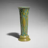 Della Robbia vase with stylized tulips by Elizabeth Lloyd for Roseville Pottery, sold Jun 2026