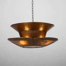 Harry St. John Dixon, Chandelier, c. 1921-25, handwrought copper, mica