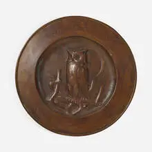 Large plaque with owl and crescent moon by Liberty & Co., sold Jun 2026