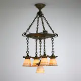 Arts & Crafts, Five-light chandelier with Steuben shades