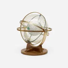 Farquhar Transparent Globes, Naval celestial navigation sphere, 1958, stencil on acrylic, nickel-plated brass, stained beech, reverse-painted and vinyl-printed plexiglas, anodized aluminum