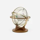 Farquhar Transparent Globes, Naval celestial navigation sphere, 1958, stencil on acrylic, nickel-plated brass, stained beech, reverse-painted and vinyl-printed plexiglas, anodized aluminum