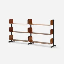 bookshelf by Franco Campo and Carlo Graffi, c. 1959, stained teak, enameled steel, sold Oct 2017