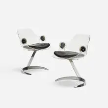 Boris Tabacoff, chairs, pair, 1971, acrylic, chrome-plated steel, vinyl