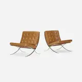 Barcelona chairs, pair by Ludwig Mies van der Rohe, leather, stainless steel, sold Oct 2017