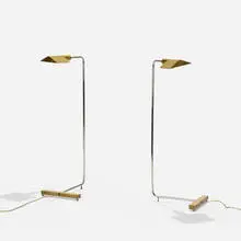 Cedric Hartman, floor lamps model 1UWV, pair, 1966, brass, chrome-plated brass, acrylic