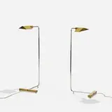 Cedric Hartman, floor lamps model 1UWV, pair, 1966, brass, chrome-plated brass, acrylic