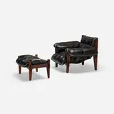 Sergio Rodrigues, Mischievous chair and ottoman, 1963, rosewood, leather