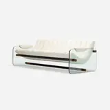attribution Fabio Lenci, sofa, c. 1967, upholstery, glass, enameled steel, walnut